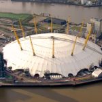 Imagen aérea de la tensoestructura del The O2 Arena en Londres.